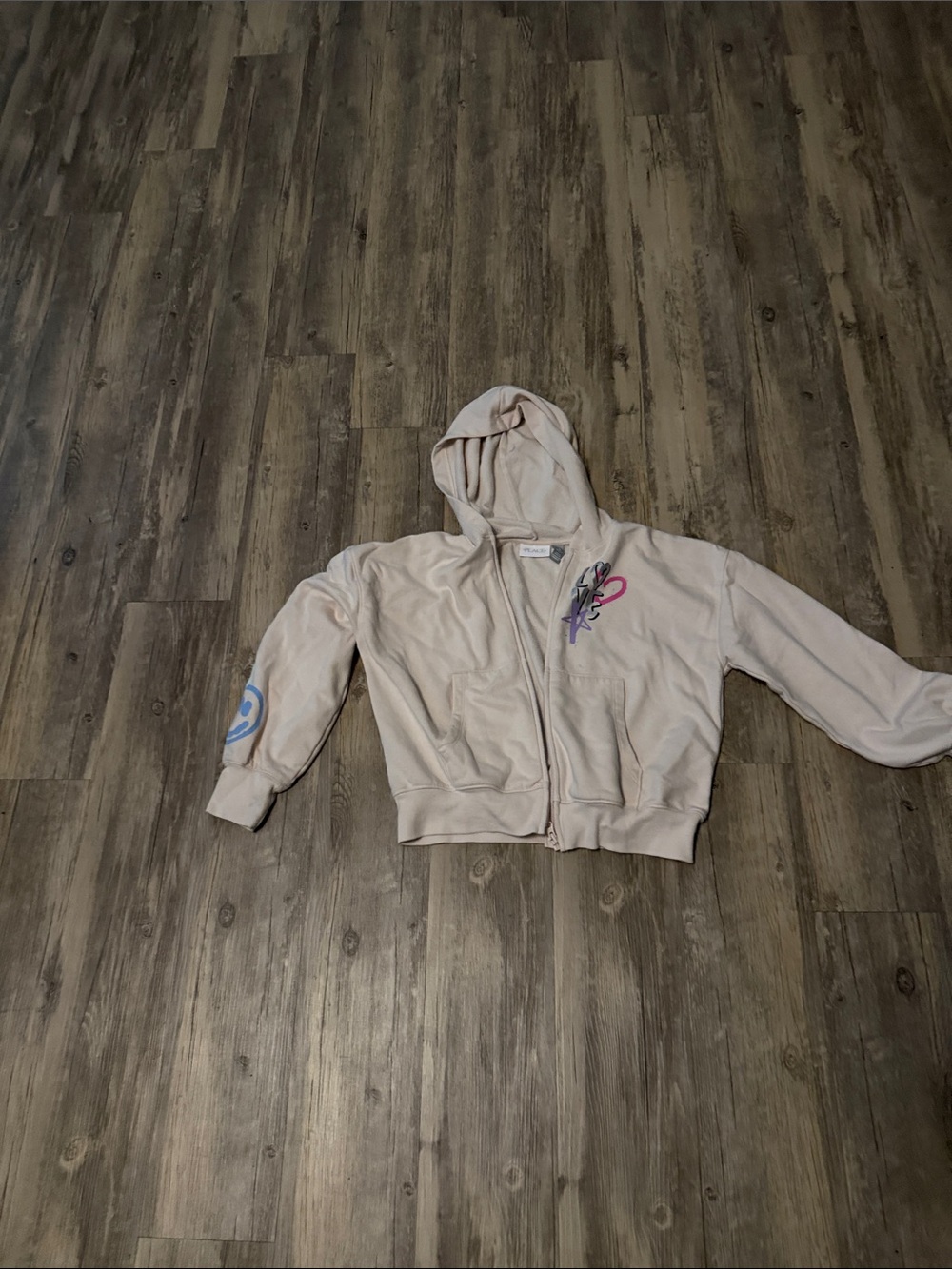 The Children's Place Cream Hooded Zip-Up Jacket with Colorful Graphic